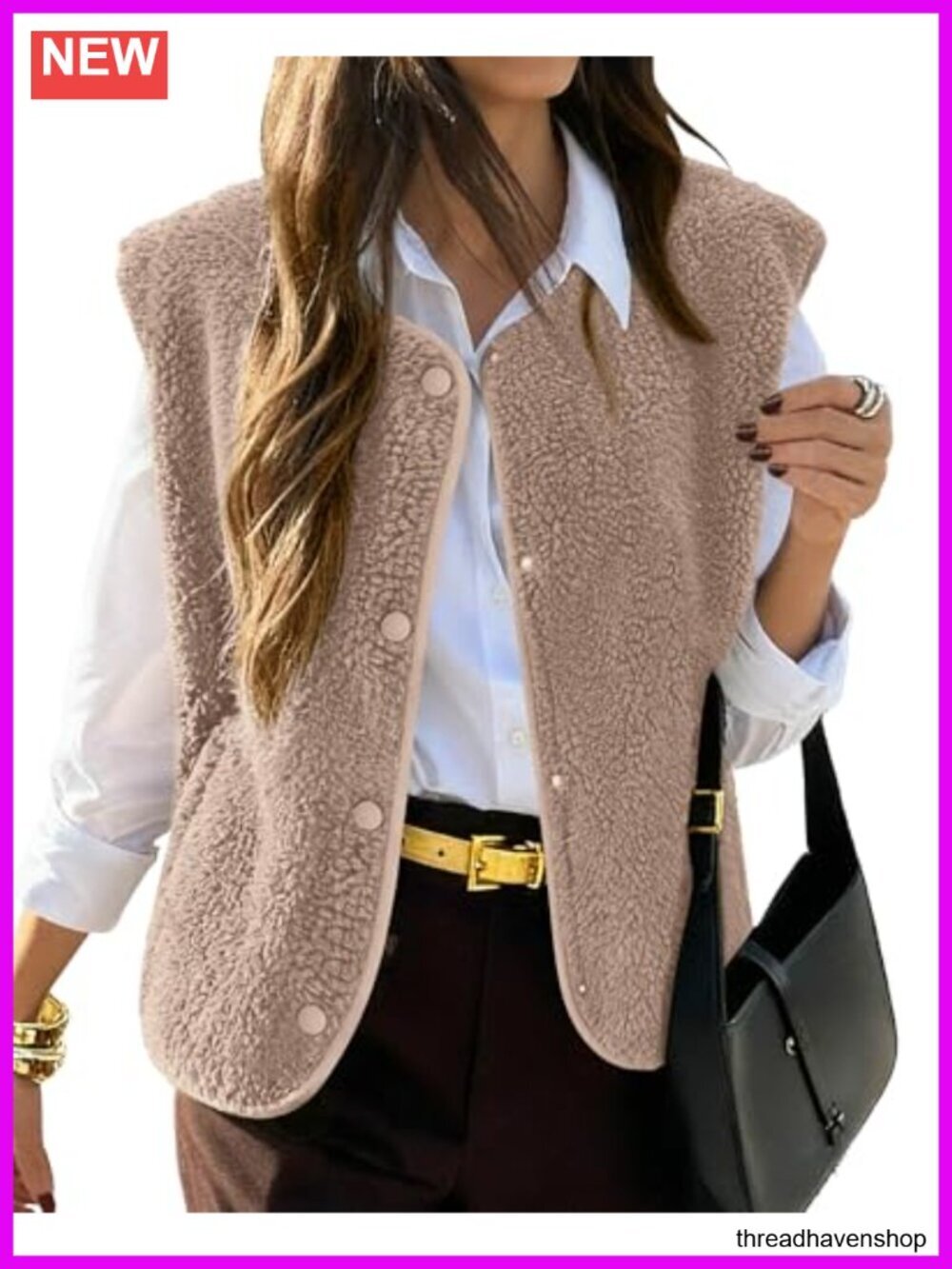 Fleece Vest Sleeveless Sherpa Jacket Button Down Open Front Warm Outerwear